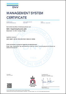 Sertifiseringer: ISO 9001:2015 Ledelsessystem for kvalitet