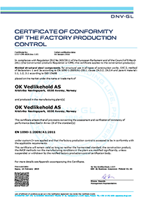 Sertifiseringer: NS-EN 1090-2, Kvalitetsstandard for utførelse av stålkonstruksjoner og aluminiumkonstruksjoner